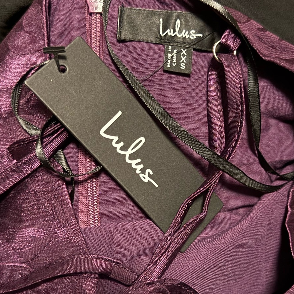 Lulus Close To Your Heart Plum Purple Satin Jacquard Cowl Slip Dress - Size XXS - Picture 3 of 7